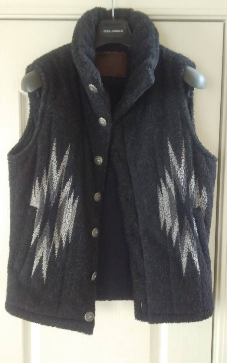 バックボーン BACK BONEネイティブ柄 中綿ベスト コンチョボタン オルテガ/ステッチ刺繍　Sサイズ