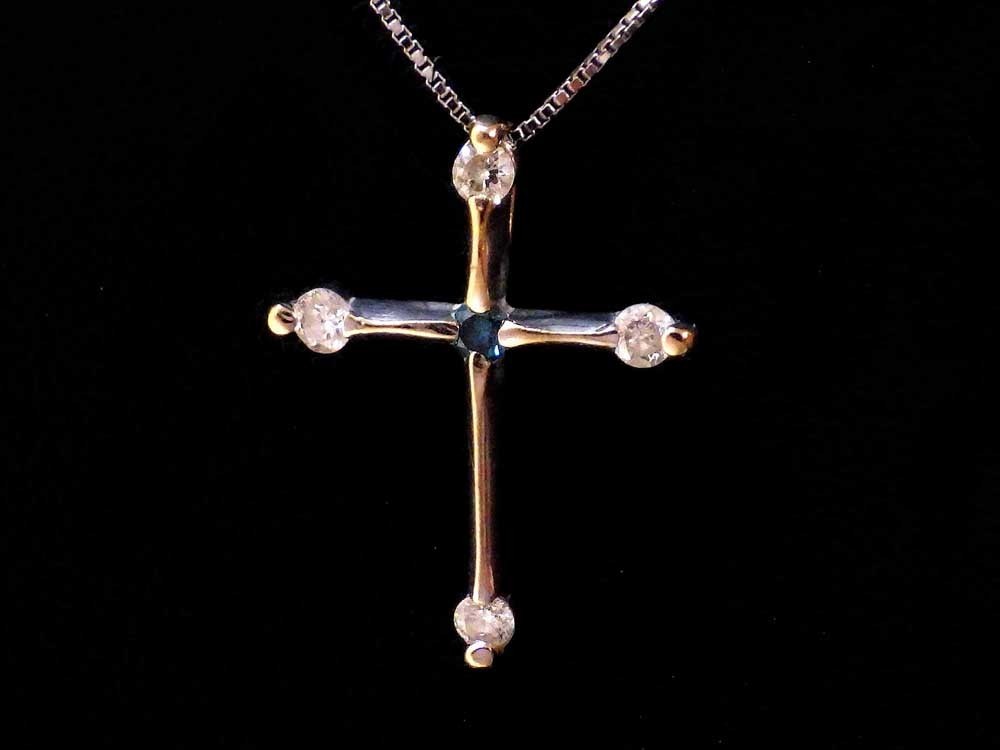 ダイア ネックレス K18WG クロス 十字架 約40cm ダイヤモンド 0，08ct