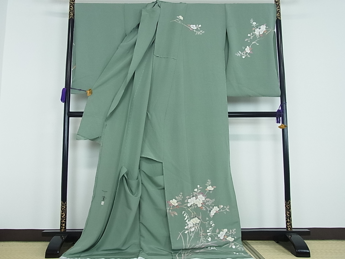 平和屋着物□京加賀友禅 百貫達雄 訪問着 枝花文 金彩 仮絵羽 逸品 未 
