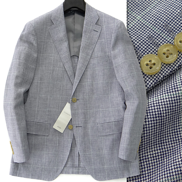 新品 7.5万 ダーバン 春夏 ウィンドウペン 千鳥 三者混 ジャケット A6(L) 白紺 【J49062】 メンズ 日本製 D'URBAN リネン サマー