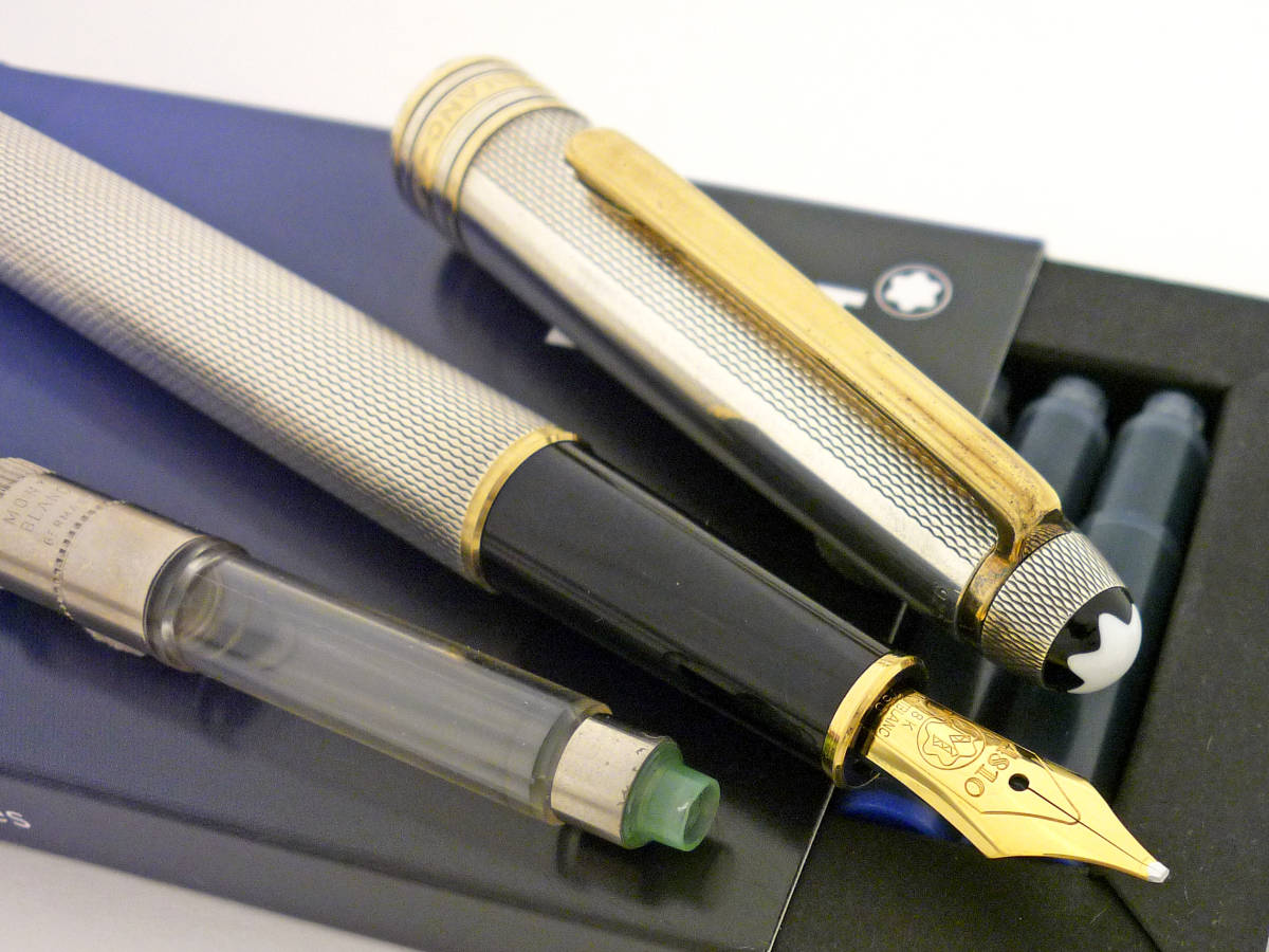 ■モンブラン1980s万年筆【144ソリテール】極美品 使用感極薄 総銀無垢 麦穂柄 18K コンバーター/カートリッジ両用 マイスターシュテュック