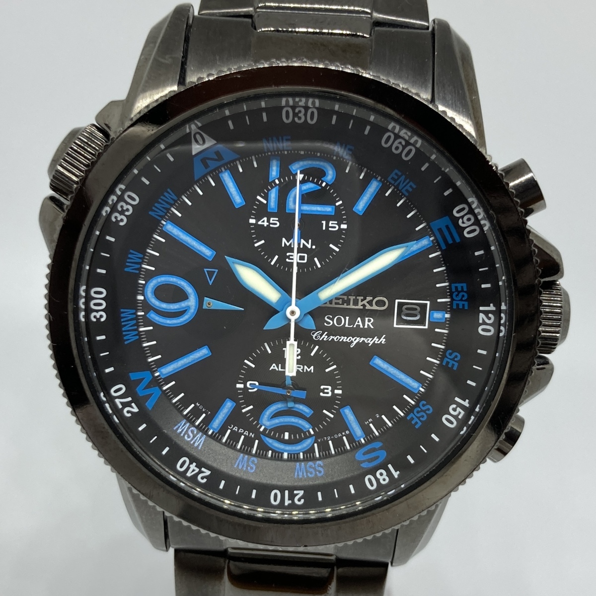 1円~ セイコー Seiko 黒文字盤 V172-0AG0 メンズ ソーラー クロノグラフ 腕時計 CD0714744