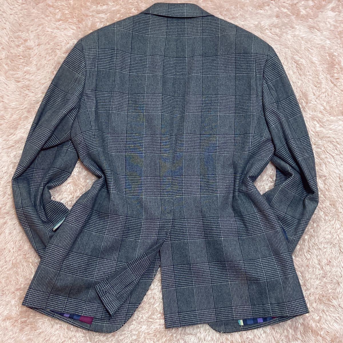 美品✨️ ETRO テーラードジャケット チェック柄 総柄 ウール 48 美品☆最高級エトロ『紳士の逸品』ETRO テーラードジャケット カシミヤ