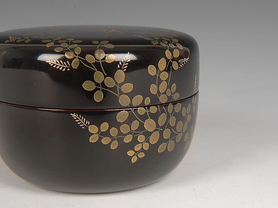 共箱 茶道具 平棗 加賀蒔絵師 竹内幸斎作 V 鈴虫蒔絵 螺鈿