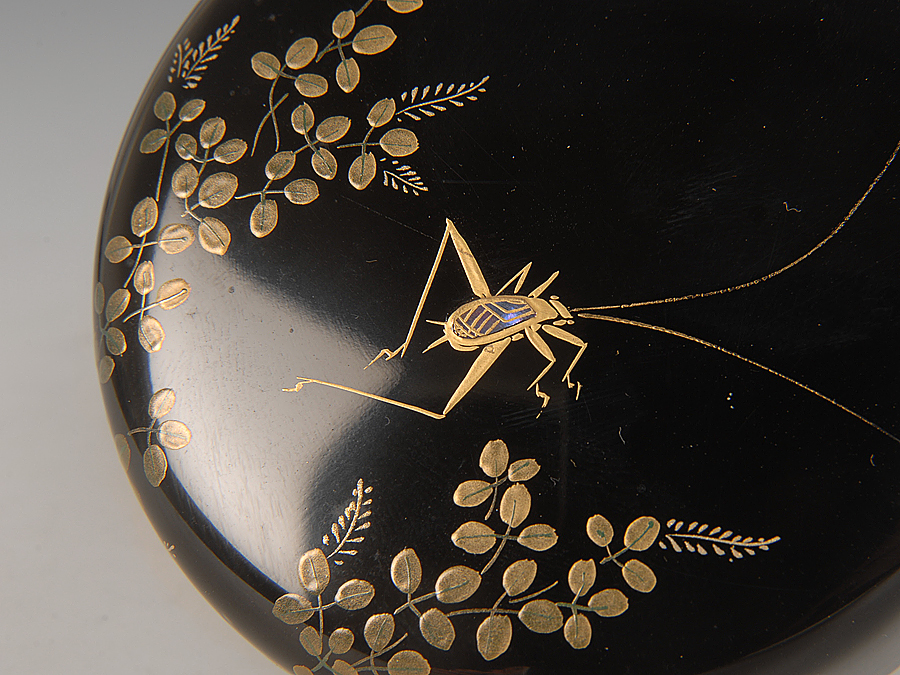 共箱 茶道具 平棗 加賀蒔絵師 竹内幸斎作 V 鈴虫蒔絵 螺鈿