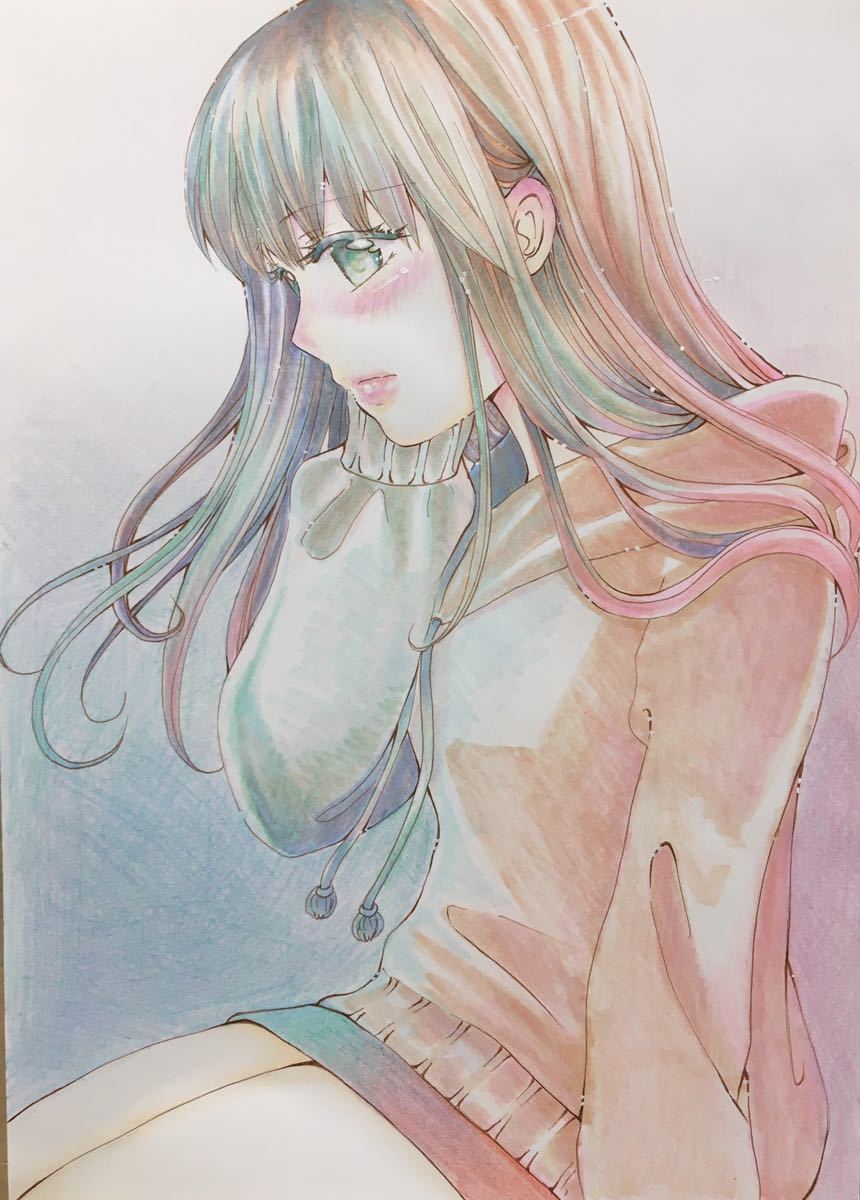 手描きイラストオリジナル 初めて手を繋いだ彼女とのデート 女の子 ロングヘアー パーカー女子 ミニスカ 手描きイラスト 売買されたオークション情報 Yahooの商品情報をアーカイブ公開 オークファン Aucfan Com