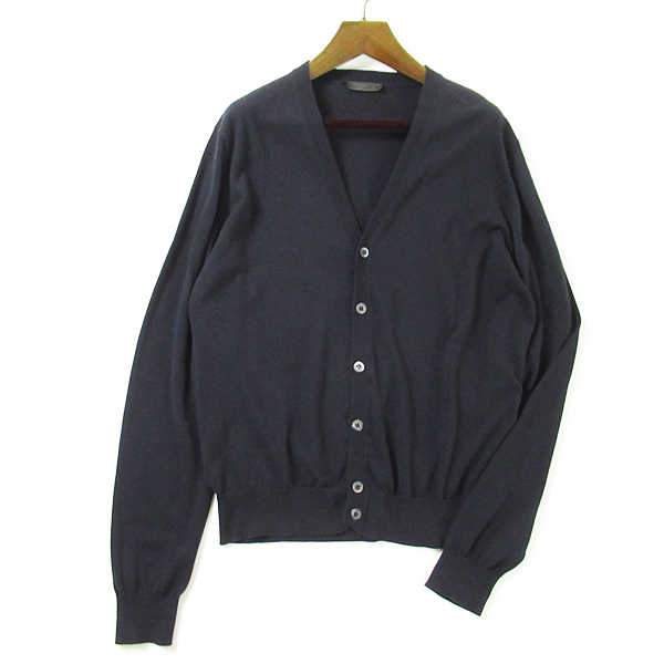 売切り!!★r3a042004★PRADA プラダ コットンニット カーディガン 紺黒 メンズ 48