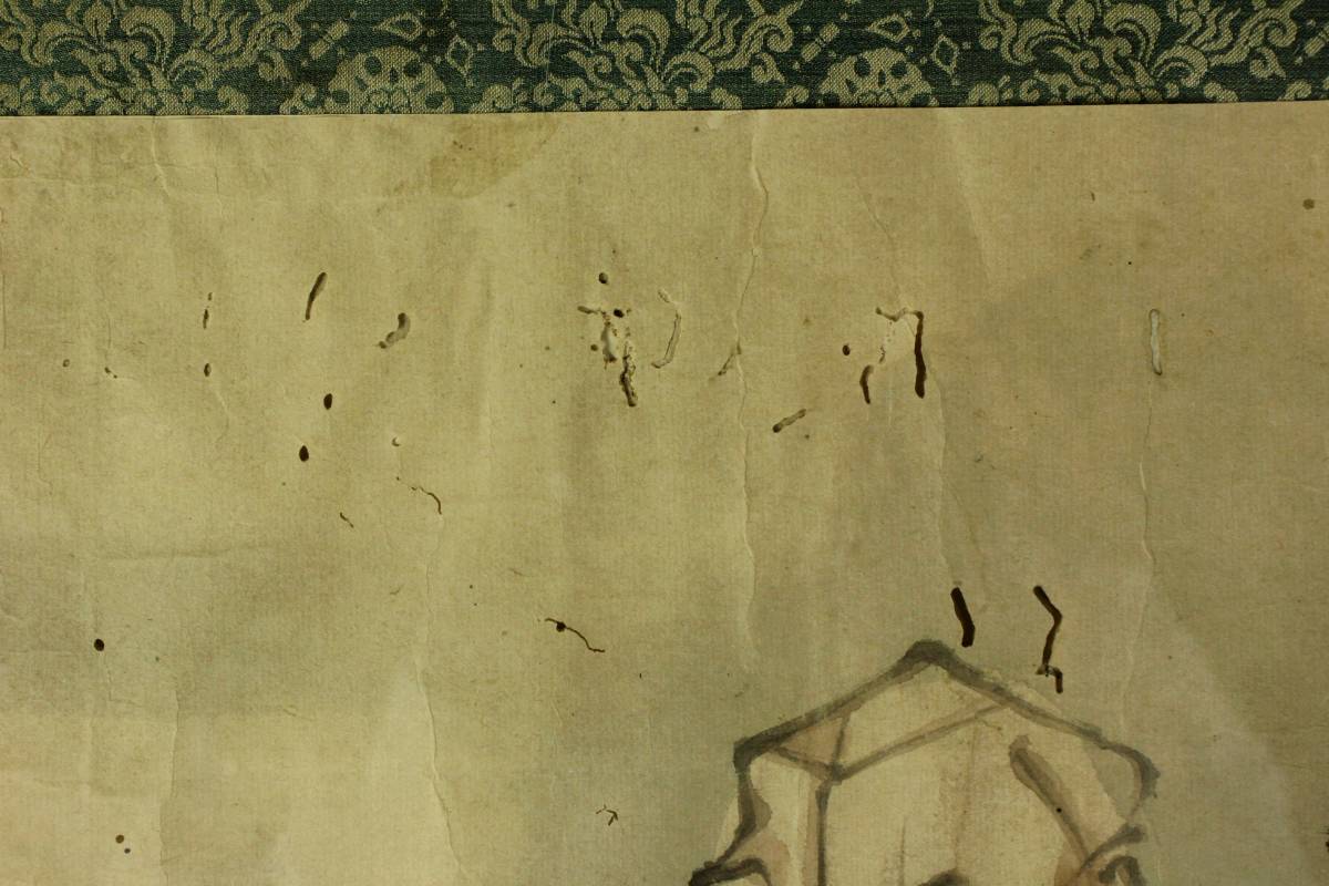 宙】 河鍋暁斎 髑髏 肉筆水墨画 紙本 ドクロ 希少作品 幕末明治の