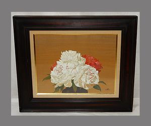 小牧真緒 油彩画 花 美術品 アート 額装 芸術 絵画 1980年森本草介に