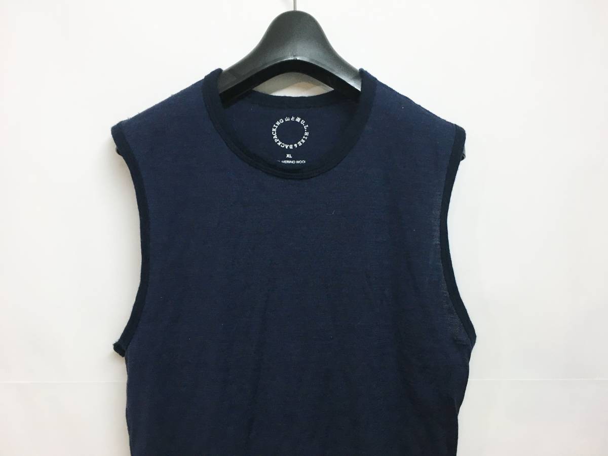 山と道 Light Merino Sleeveless T-Shirt ノースリーブ XL Navy Marl