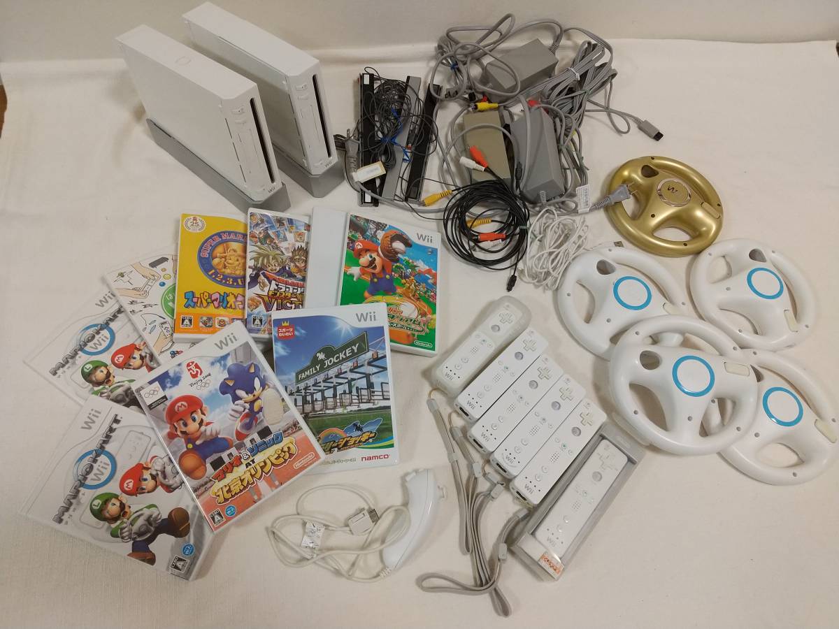 wii 本体 リモコン ハンドル マリオカートなどのソフトまとめ wiiまとめて