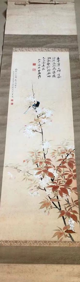 模写】李秋君 張大千 合作 『花鳥図』 〔絹本肉筆〕 / 人物図 山水図 花鳥