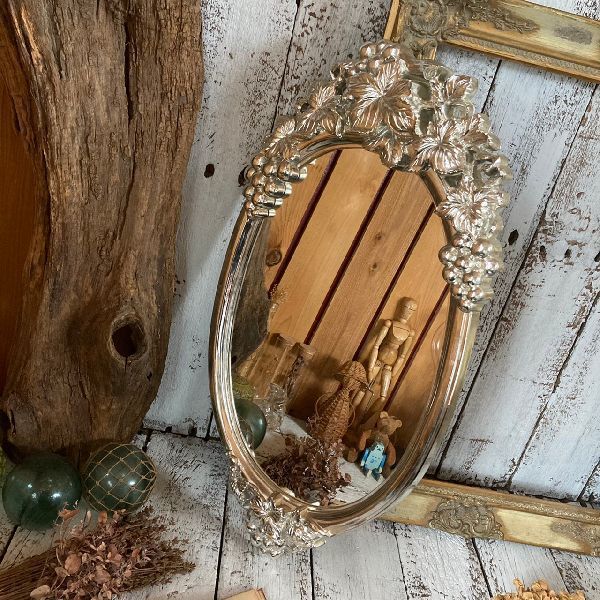 ≫60-70sヴィンテージ*古いプラスチックフレームのウォール ミラーH64