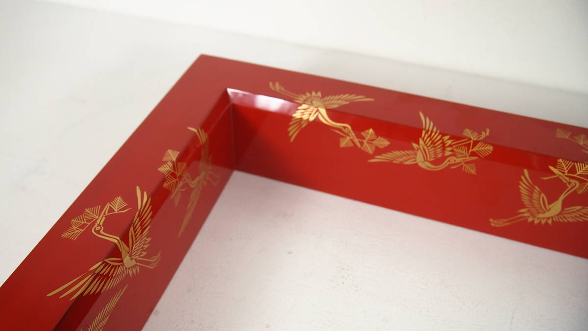 塗師 岡本陽斎 松喰 鶴蒔絵 朱塗 炉縁 木製 共箱 茶道具(漆芸)｜売買