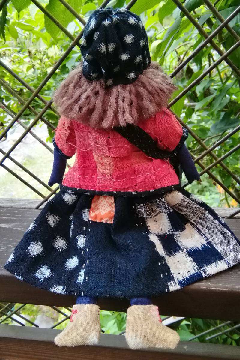 古布 絣 藍染 紅花染め とんぼの刺し子の上着 ジャケット・アウター