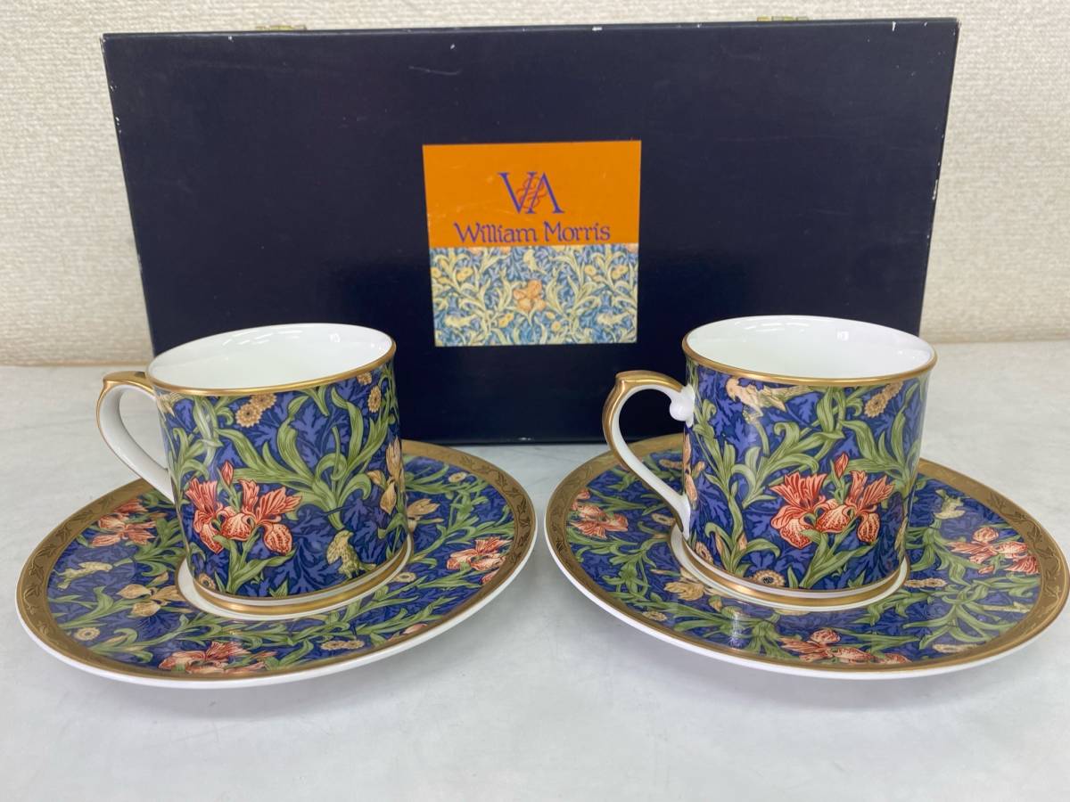 カップ＆ソーサー 2客セット ペア WILLIAM MORRIS LONDON ウィリアム・モリス 洋食器 コーヒー 紅茶 珈琲 来客 210611-37
