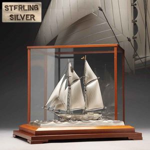 《玉》 TAKEHIKO　銀メッキ　ヨット　ガラスケース　置物/銀製⑥