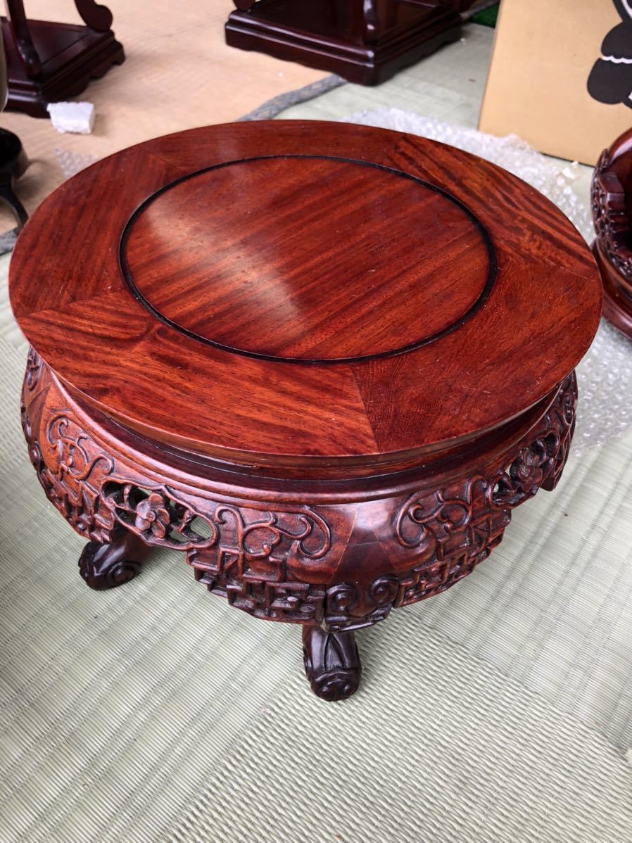 中国美術 唐物 紫檀 唐木 竹節 花台 二点 香炉台 中卓 飾り台