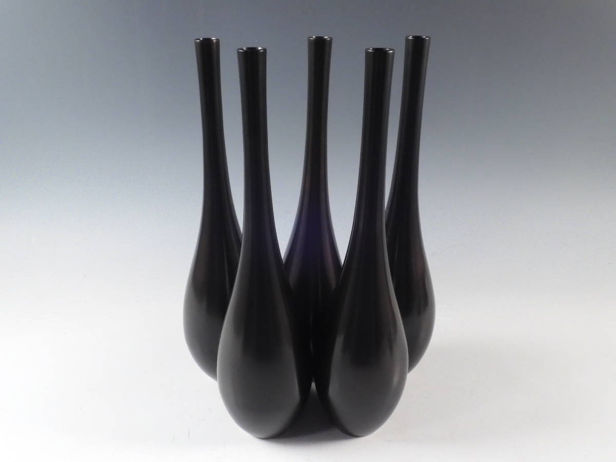 ◆栄◆古銅 鋳銅 純銅 池坊 中国 曽呂利 立花 花入 5客 27.5cm 無傷完品 94oy2268