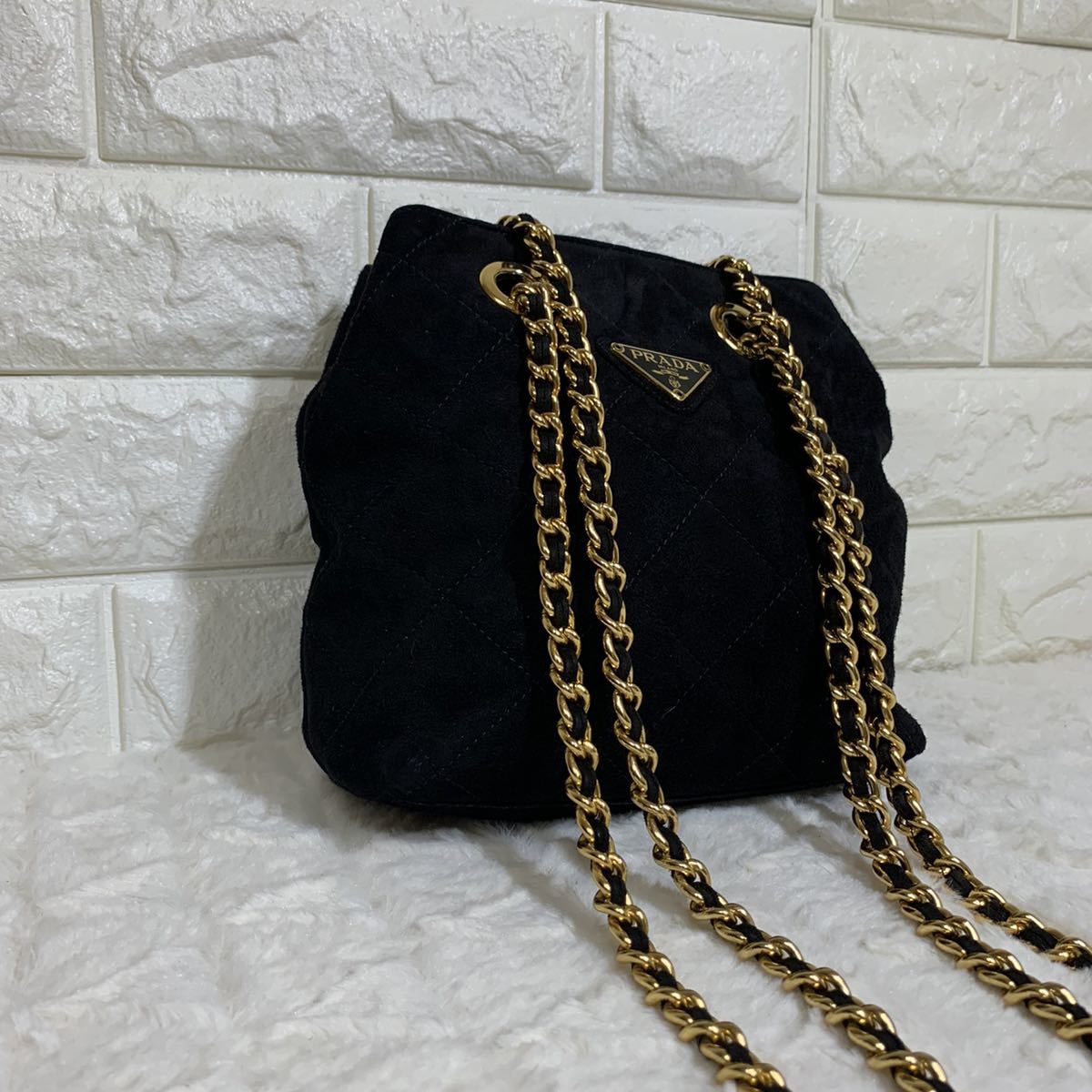 1円！美品 プラダ PRADA チェーンショルダーバッグ 白タグ 正規品 三角 