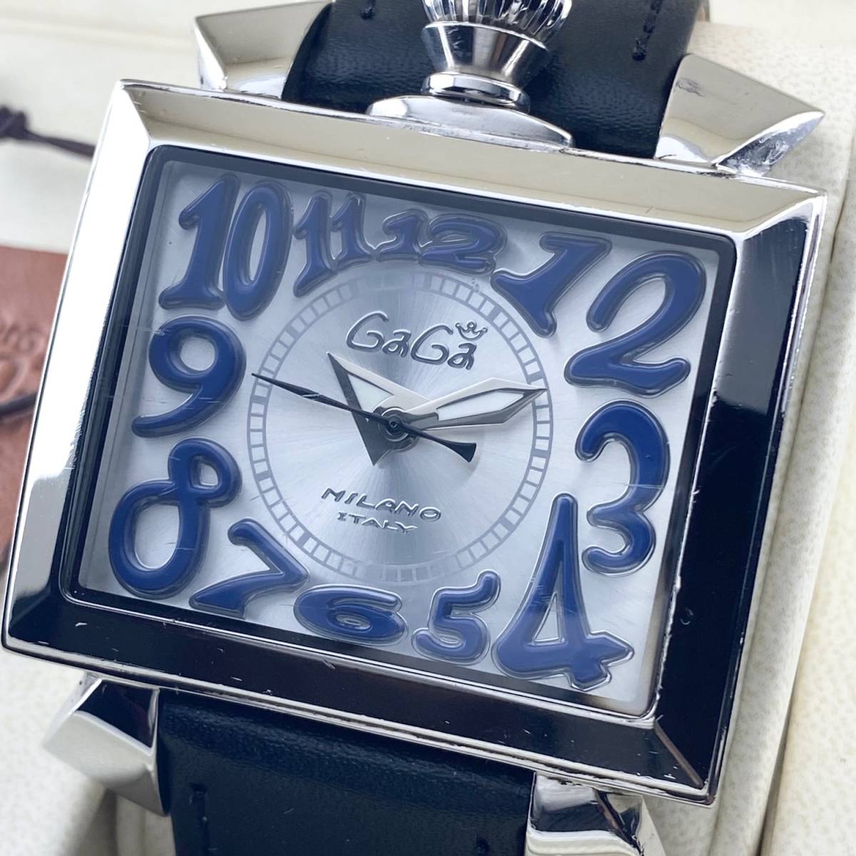 【1円箱付】GaGaMILANO ガガミラノ 腕時計 メンズ AUTO 自動巻 NAPOLEONE ナポレオーネ 裏スケ ブルー×シルバー 可動品