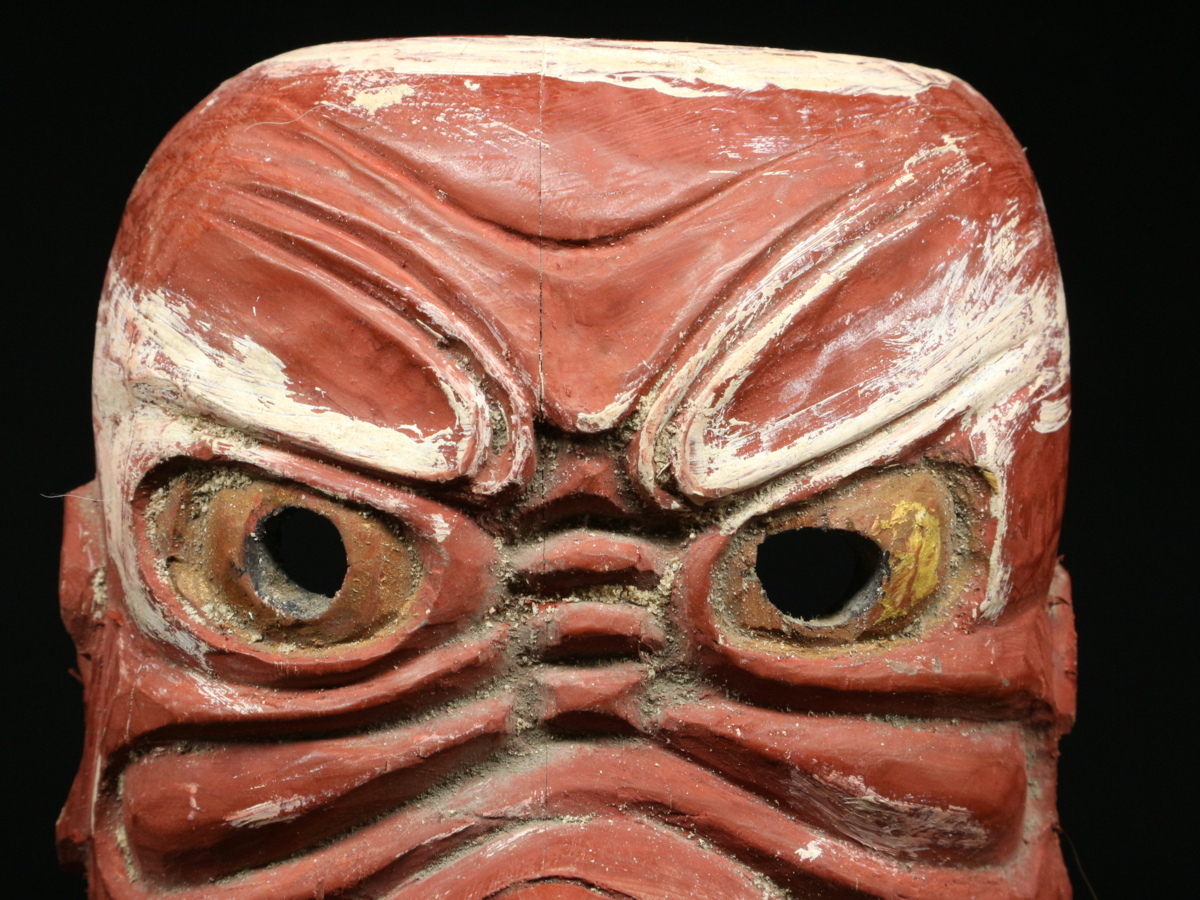 天狗面 在銘 彩色木彫面 神楽面 能面 狂言 舞踊面 壁掛け 縁起物 魔