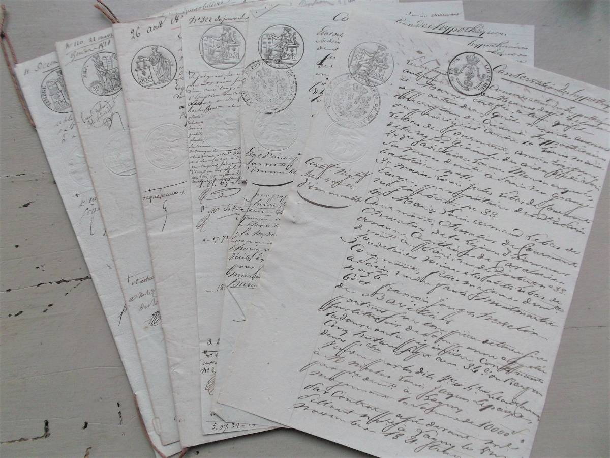 フランスアンティーク□手書きの公文書1818年 2冊+5枚 31ページ 古い紙