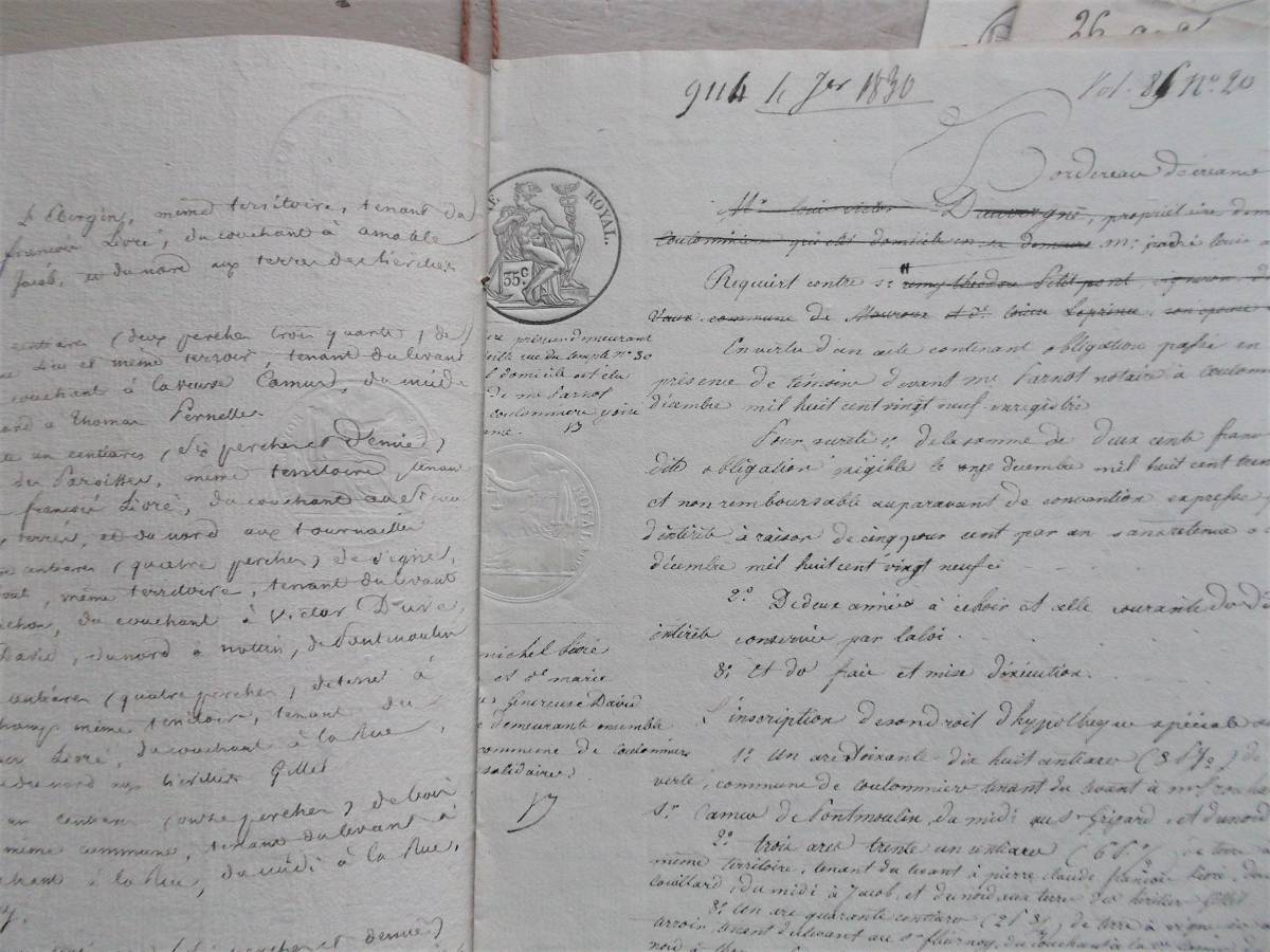 フランスアンティーク□手書きの公文書1818年 2冊+5枚 31ページ 古い紙