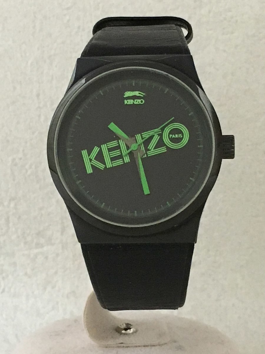 KENZO◆腕時計/デジタル/レザー/ブラック/グリ-ン/96003M/傷有