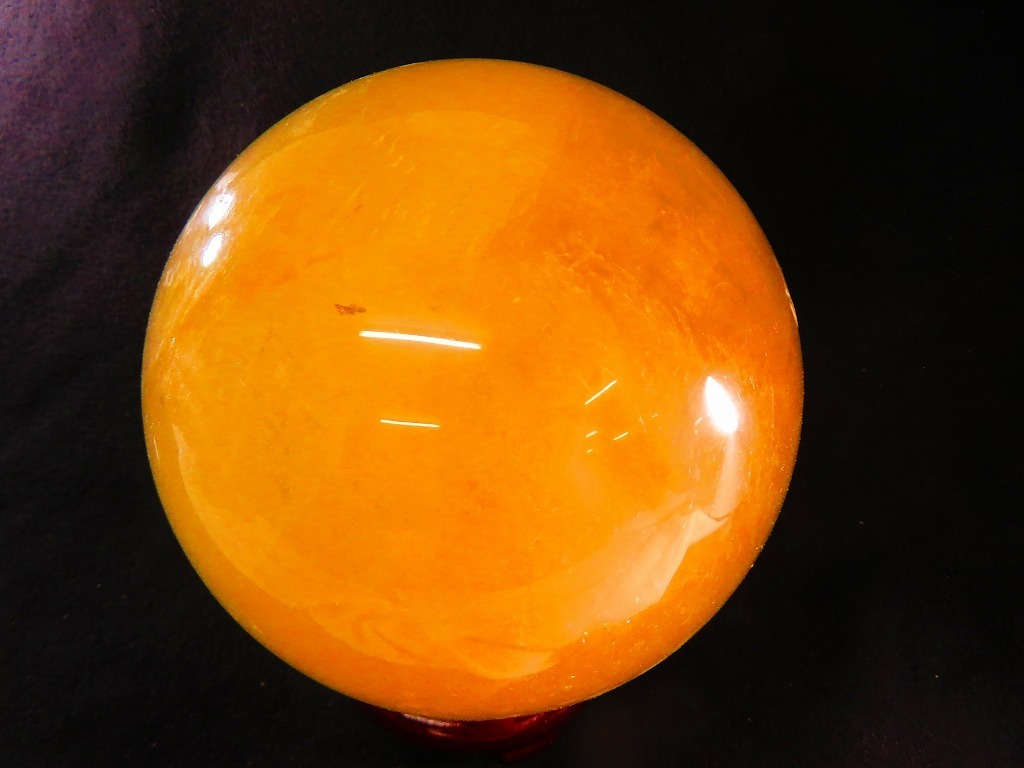 限定品☆金運☆天然石虹入り七彩30A☆金黄カルサイト丸玉超巨大台付き