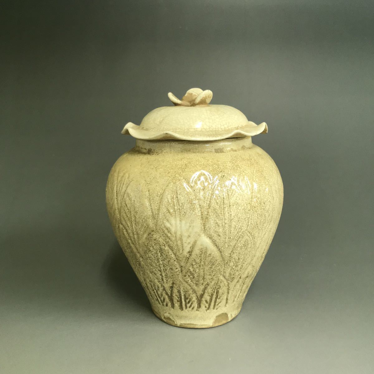 白磁 茶入 蓋罐 水入 彫花 骨董品 代物 旧家藏出
