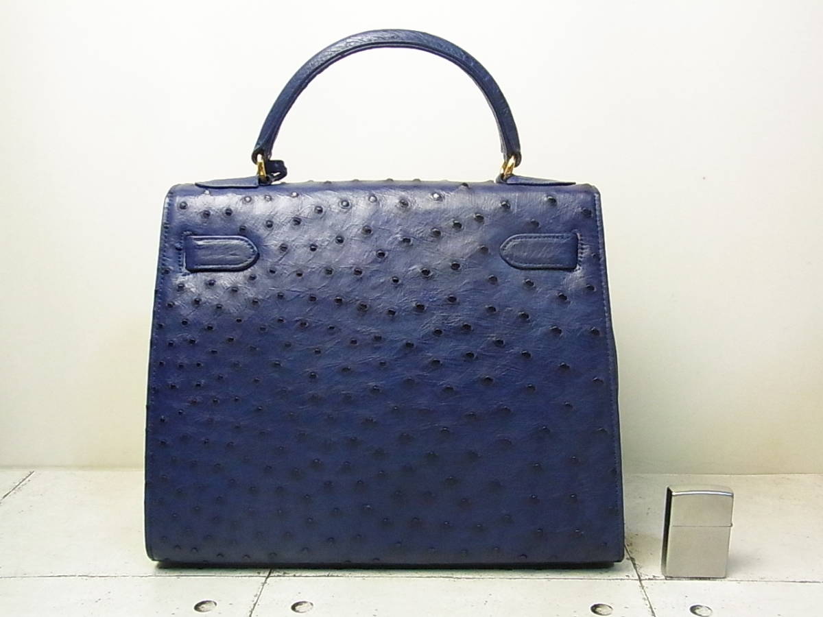 オーストリッチ ハンドバッグ ブルー系 USED/美品・鍵付き HERMES 