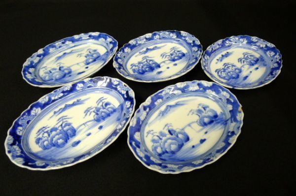 古伊万里 染付 | - 花唐草 山水図 大鉢 生活骨董と古布の