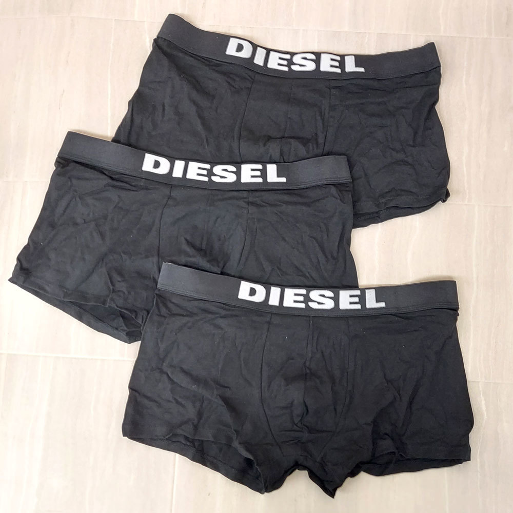 DIESEL ディーゼル 3枚組 00SL6S RHAPW 01 L アンダーウェア ボクサーパンツ ブラック コットン 新品 レターパックプラスで送料無料　