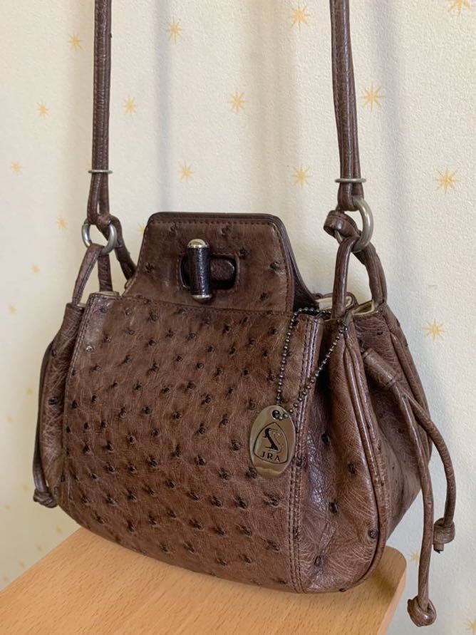 JRA オーストリッチ 中古 ショルダーバッグ ブルー ハンドバッグ JRA