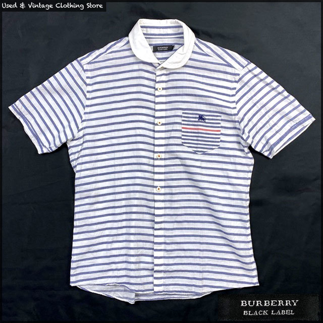 【格安】 BURBERRY BLACK LABEL メンズ2 薄手 半袖シャツ バーバリーブラックレーベル 三陽商会 ホース刺繍 ボーダー 麻混 夏(トップス)｜売買されたオークション情報、yahooの商品情報をアーカイブ公開 - オ 男性用