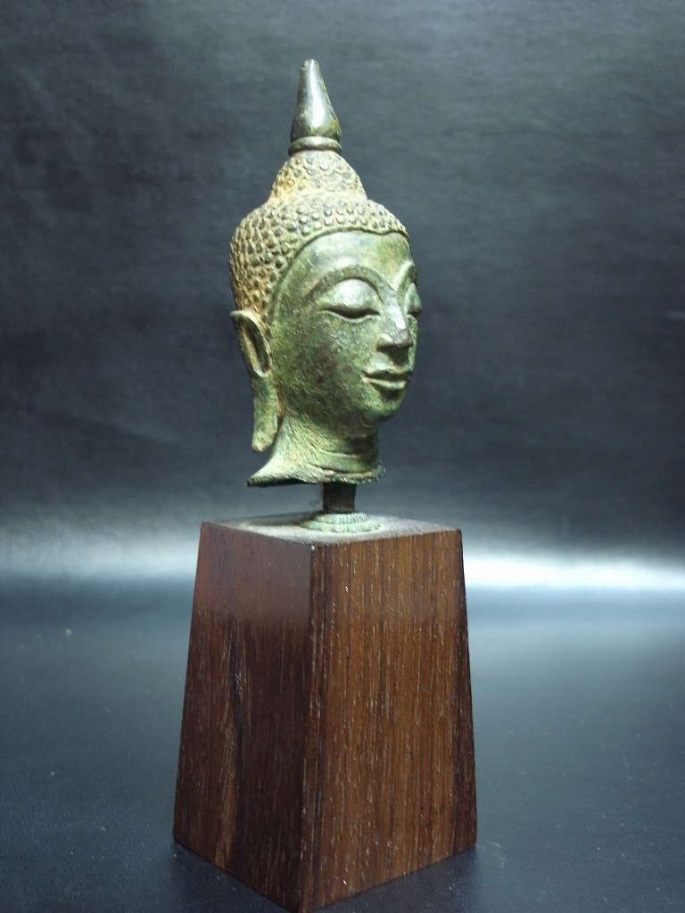 ブロンズ『泰国如来仏頭』台座付 / 仏教美術 仏像 古銅 細密 置物
