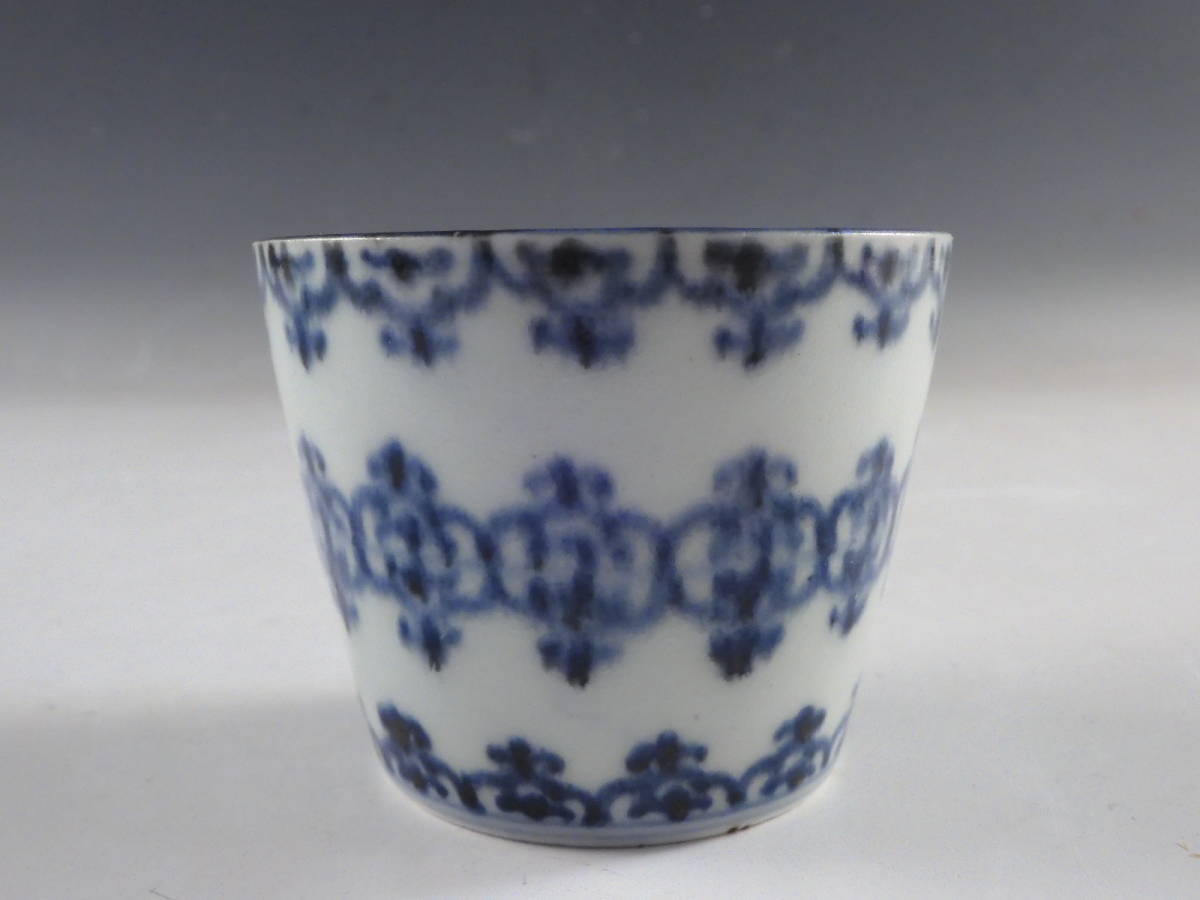 □匠□古伊万里 染付 瓔珞文 蕎麦猪口 無傷完品 江戸期