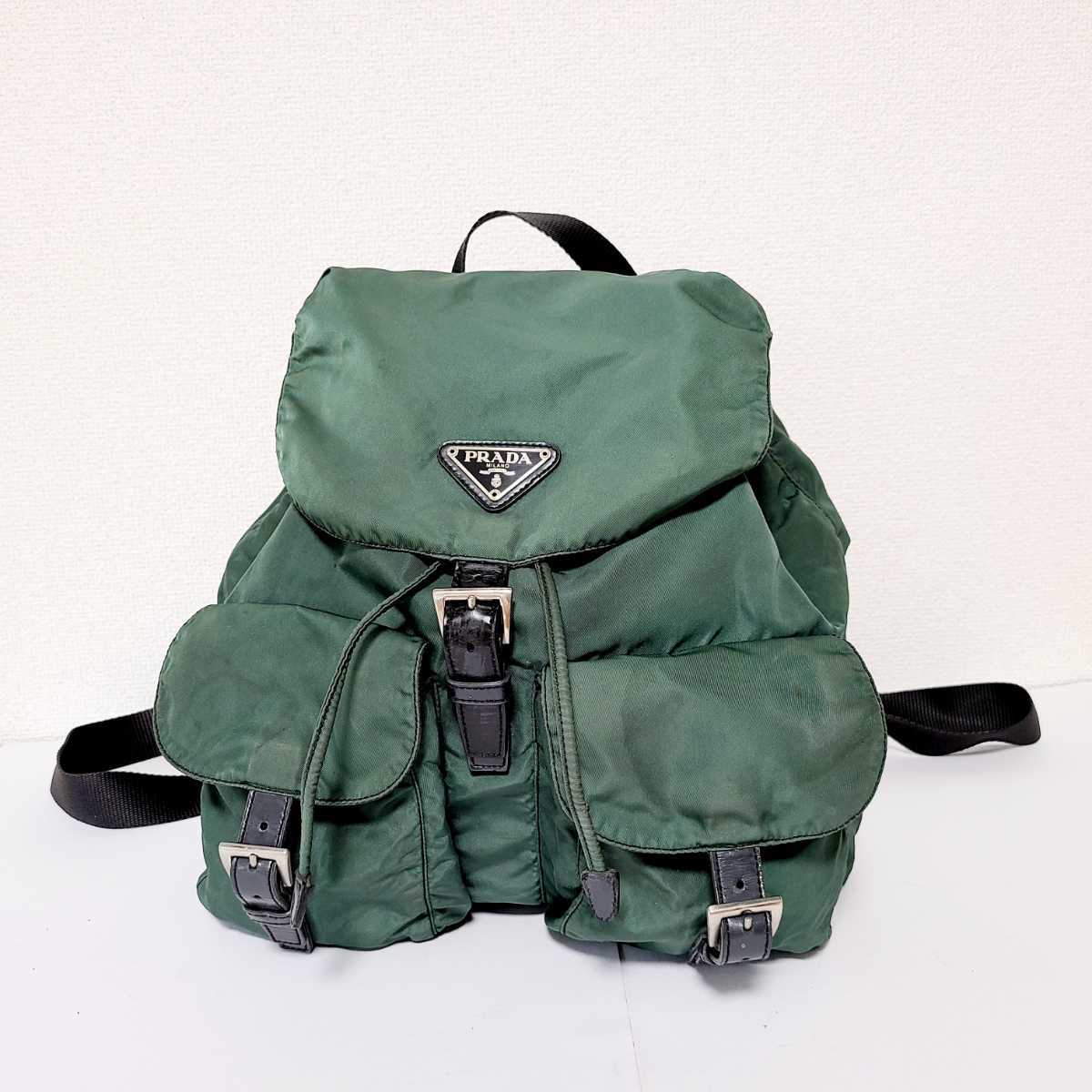 プラダ PRADA ナイロン レザー 本革 グリーン ブラック リュック 