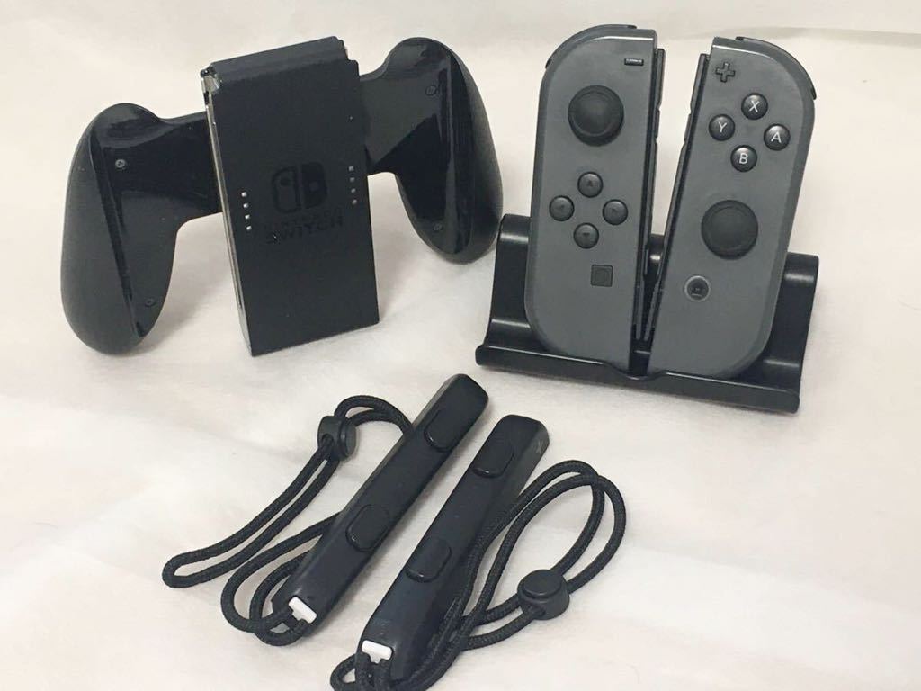 【 1円～ 完動品 】 ニンテンドー スイッチ ジョイコン グリップ ストラップ グレー Joy-Con Nintendo Switch 任天堂 L R 動作良好 