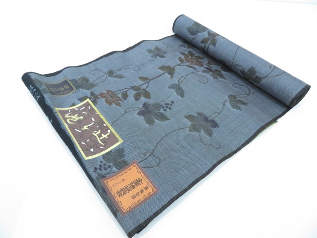 ☆宝の山☆【1円～】紬織 反物 美品 辻ヶ花紬 椿葡萄模様 T210727-5  