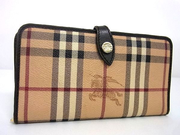 1円 BURBERRY バーバリー ノバチェック PVC×レザー 二つ折り 財布 