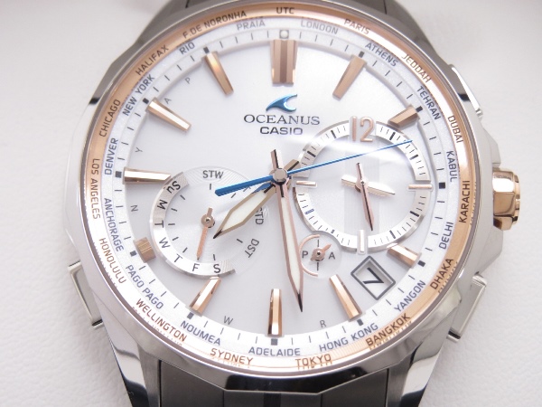 Casio カシオ Oceanus オシアナス Ocw S3400e 7ajf マンタ 電波ソーラー ホワイト ゴールド 白金 Oceanus 売買されたオークション情報 Yahooの商品情報をアーカイブ公開 オークファン Aucfan Com