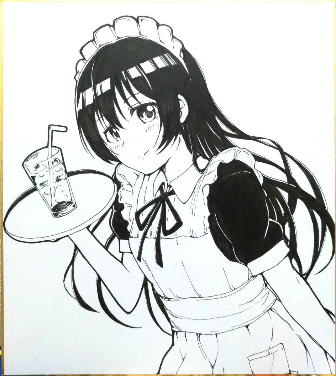 ラブライブ 園田海未 オリジナル手描きイラスト色紙 白黒 メイド 手描きイラスト 売買されたオークション情報 Yahooの商品情報をアーカイブ公開 オークファン Aucfan Com