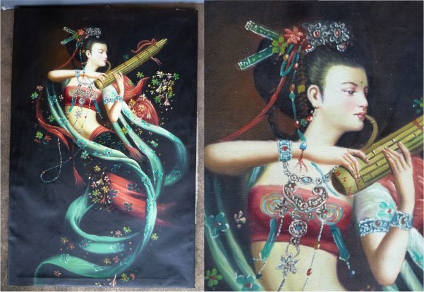 中国古玩 油絵画 肉筆 キャンバス 笙を吹く美女 中国美術絵画 人物画 売買されたオークション情報 Yahooの商品情報をアーカイブ公開 オークファン Aucfan Com