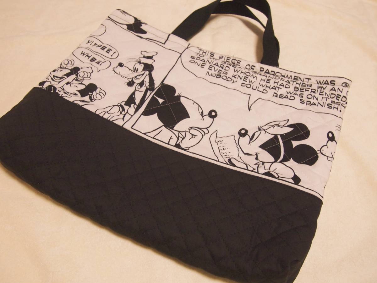 ハンドメイド 裏地付きレッスンバッグ モノクロミッキー ディズニー アメコミ風 黒切り替え キルト レッスンバッグ トートバッグ 売買されたオークション情報 Yahooの商品情報をアーカイブ公開 オークファン Aucfan Com
