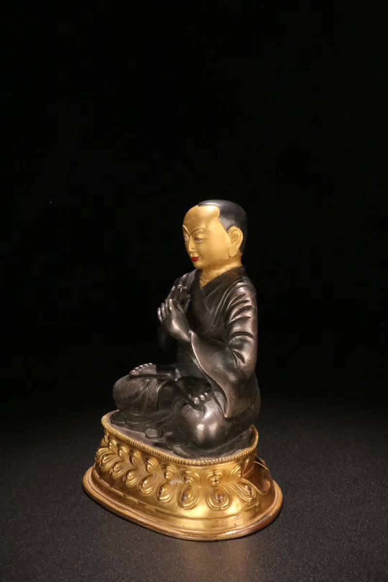02 古雅堂 十八世: 銅金純銀嵌め 上師仏 坐像 仕様:15.3cm 12.4cm重さ815g(仏像)|売買されたオークション情報 ...