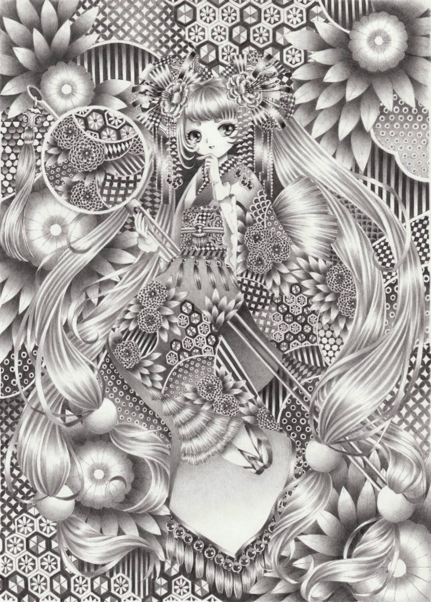 オリジナル手描きイラスト 着物 和服 女の子 少女 モノクロ 鉛筆画 手描きイラスト 売買されたオークション情報 Yahooの商品情報をアーカイブ公開 オークファン Aucfan Com