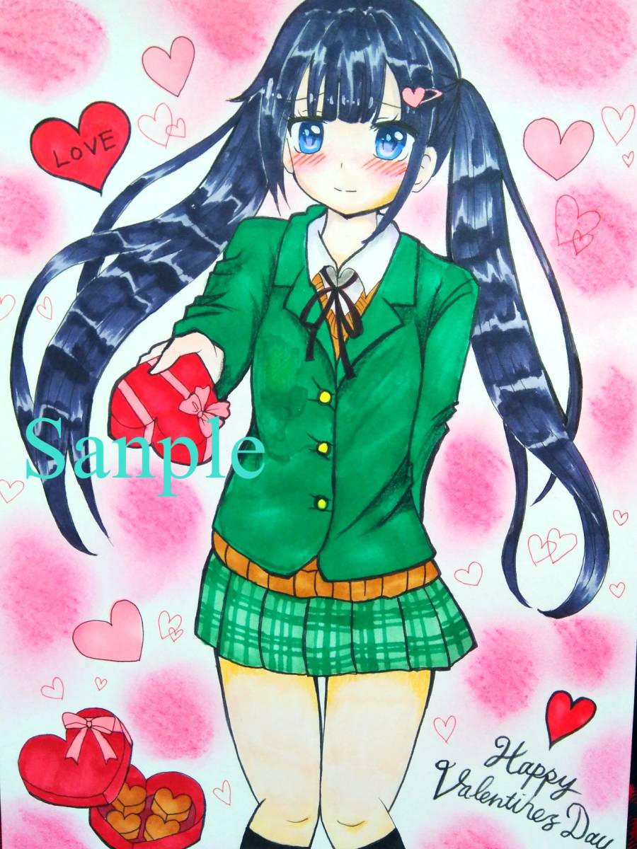 オリジナル手描きイラスト チョコを渡すツインテールの女の子 バレンタイン 手描きイラスト 売買されたオークション情報 Yahooの商品情報をアーカイブ公開 オークファン Aucfan Com