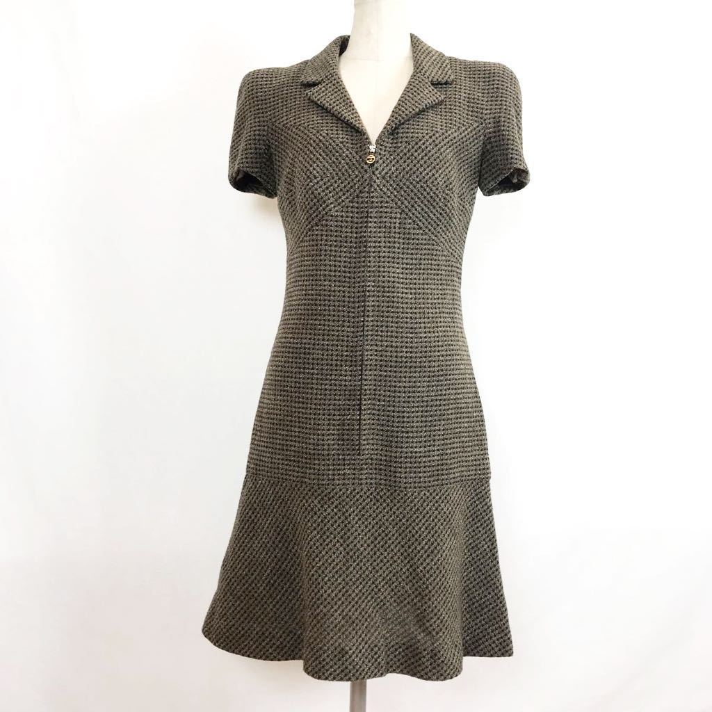 45 5 49 Chanel シャネル ツイードワンピース ツイード ワンピース フロントジップ オールド 97a カーキ レディース 36 ワンピース ミニ 売買されたオークション情報 Yahooの商品情報をアーカイブ公開 オークファン Aucfan Com